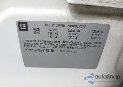 2009 Cadillac Cts Standard z USA, uszkodzony, nr VIN 1G6DF577290173180